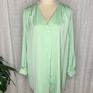 Impressions Light Green V-Neck Blouse